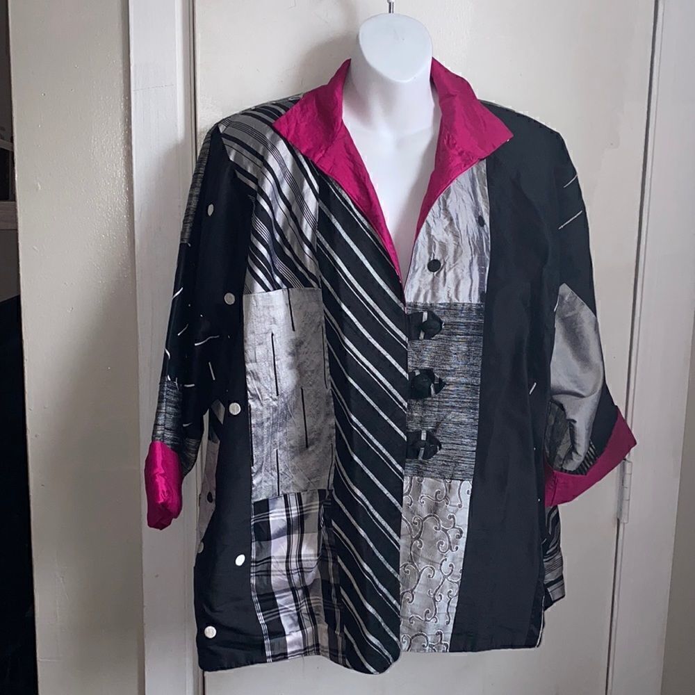 VINTAGE Reversible Black, White, Pink Patchwork Blazer-2X